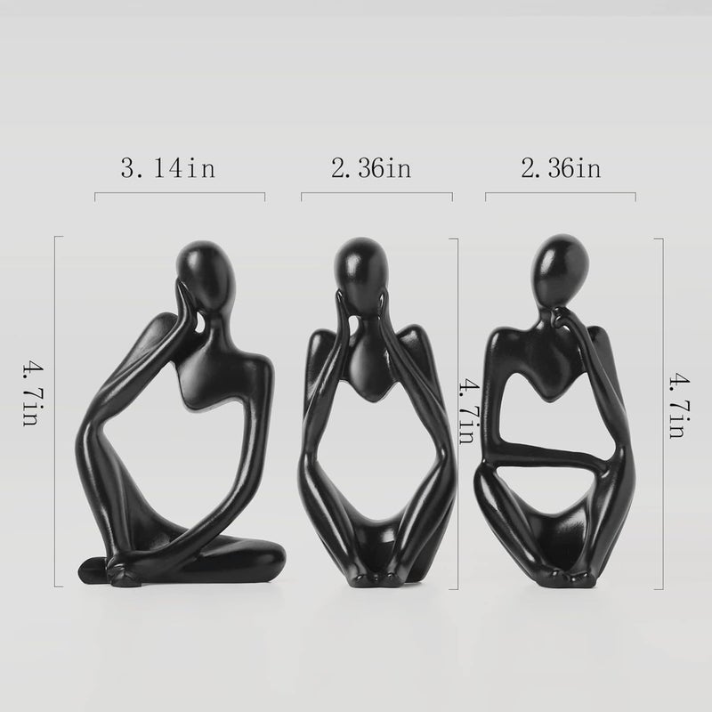 BrownLove 3pcs Decor Blcak Thinker Statue Abstract Art Sculpture，Resin Collectible Figurines for Home Living Room Office Shelf Decoration - Image 3